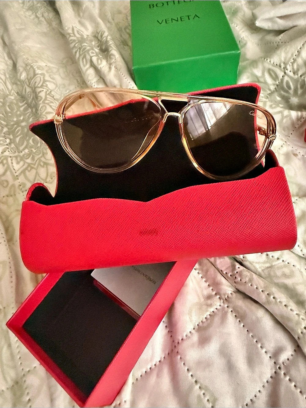 Cartier Gold-Tone Sunglasses Red Case Like New